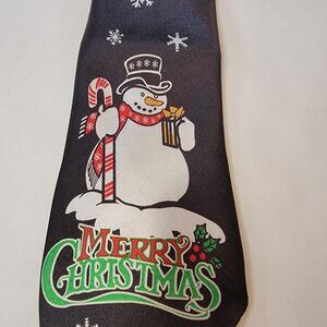 Funtyme- Christmas Tie- Merry Christmas Snowman- Black